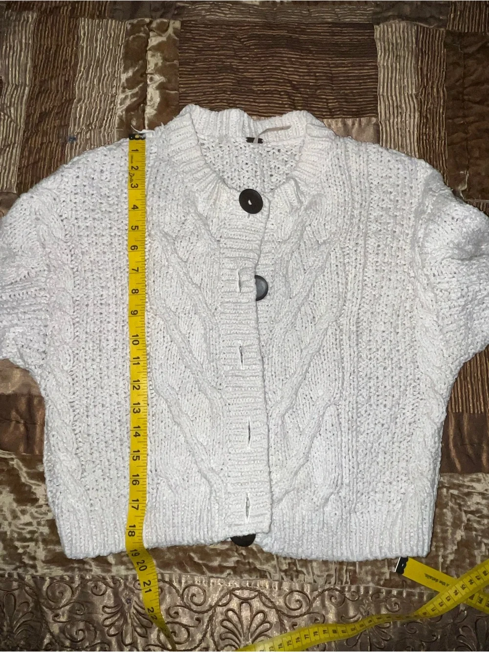 Free People Cream Cable-Knit Button Cardigan with Black Buttons